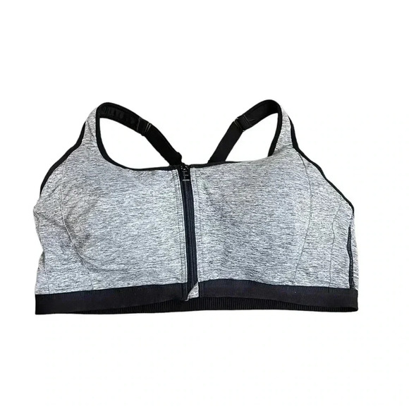 Avenue Zipped Sports Bra in Heather Gray and Black Front Closure Womens Size 42D - Picture 6 of 13
